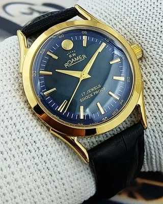 Reloj de pulsera Roamer suizo vintage de cuerda manual para hombre - esfera negra. Foto 1 de 4