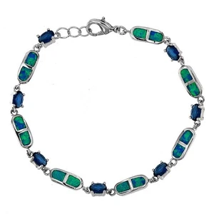 Behandelter Saphir & australischer Opal Inlay 925 Sterling Silber Tennis Armband OB9 - Bild 1 von 2