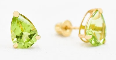 GENUINE 2.12 Cts PERIDOT STUD EARRINGS 14K YELLOW GOLD -Screw back - NWT - Image 1 of 4