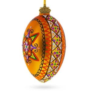 Gold Geometrisch Ukrainisch Ei Glas Weihnachtsschmuck 4 Zoll - Bild 1 von 5