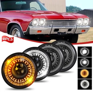 For Chevy Impala El Camino 5.75" 5-3/4" LED Headlights Halo DRL Angel Eyes 4PCS - Picture 1 of 11