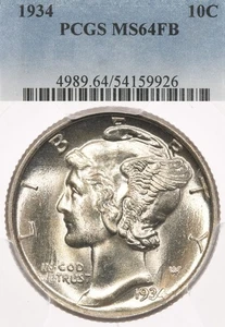 1934 10C PCGS MS64 FB Mercury Dime Full Bands White - Picture 1 of 3