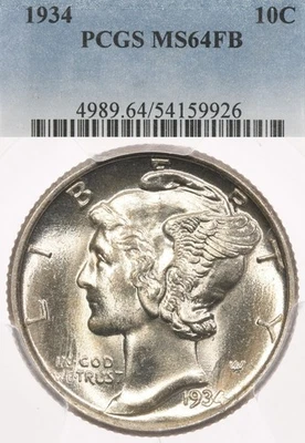 1934 10C PCGS MS64 FB Mercury Dime Full Bands White - Image 1 of 3