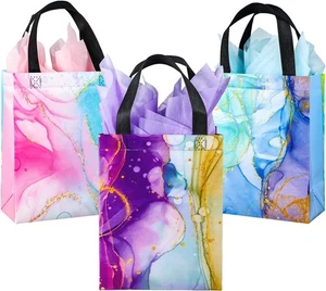 18 Stück Wiederverwendbare Geschenktüten mit Griffen 10,2"x7,8"x4" Bunt Party Gastgeschenk Taschentücher - Bild 1 von 6