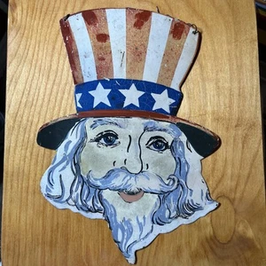 Uncle Sam 4. Juli patriotisch Amerika USA handbemalt Metall Wanddekoration Vintage - Bild 1 von 2
