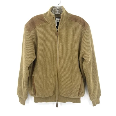 Orvis Full Zip Cardigan Medium Sweater Jacket Cotton Tan Brown Faux Suede Y2K - Image 1 of 4