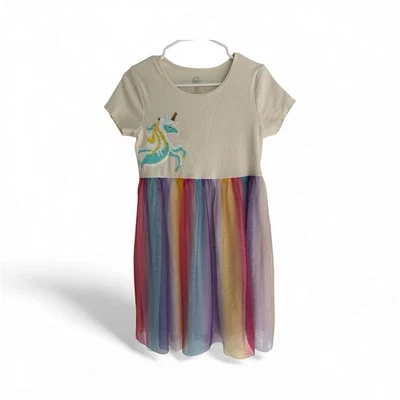 Wonder Nation Girls' Unicorn Tutu Dress with A Rainbow Tulle Skirt. Size XL 14 - Image 1 of 4