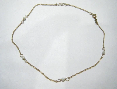 Pulsera tobillera de oro amarillo de 14 quilates delicada vintage de los 80 de 9,5" pequeñas perlas de semillas Foto 1 de 4