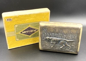 🚩 Nuevo de Lote Antiguo Estuche de Cigarrillos Perro de Caza Caja de Fumar de Metal Tobacciana 1954 URSS - Imagen 1 de 19