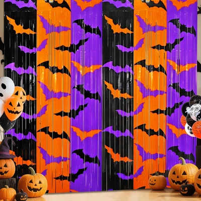 Decoraciones de Fiesta de Halloween, Paquete de 2 Cortinas con Flecos de Lámina de Halloween 3.3 X 6.6 Pies, Foto 1 de 4