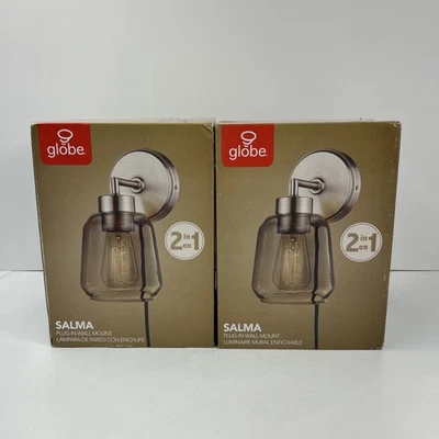 2pack Globe Electric Salma Matte Brass Wall Sconce w/ Smoked Amber Glass Shade - Image 1 of 3