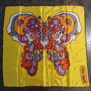 Vintage Peter Max 1960 70 Butterfly Faces retro, psychedelic silk scarf 21"x21" - Picture 1 of 5