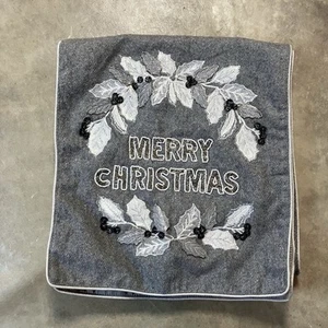 Nicole Miller Home Table Runner Merry Christmas Holiday Festive Gray Beaded - Picture 1 of 9
