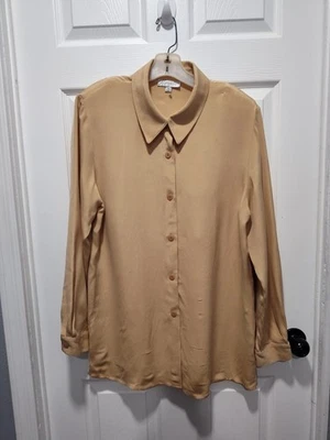 Dress Barn女式小号丝绸衬衫动物印花纽扣长袖 — 第 1/4 张图片