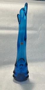 Jarrón de vidrio oscilante vikingo vintage de 22” de alto azul Bluenique nubs etiqueta de papel MCM - Imagen 1 de 19
