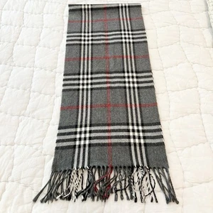 Sciarpa Cashmere Uomo Grigio Bianco Rosso Nero Plaid Made In Italy Frangia 64”x12” - Foto 1 di 10