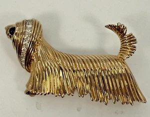 Spilla cane vintage firmata Panetta spilla strass tono oro - Foto 1 di 6