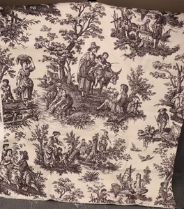 144"L x 56"W Waverly Country Life Vintage Scenes Toile Black on White 4+ yards - Picture 1 of 12
