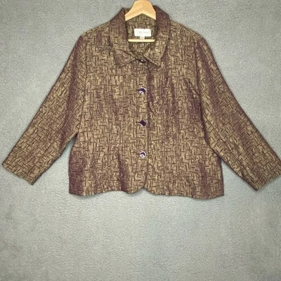Erin London Womens Petite XL Button Front Textured Purple Gold Blazer Jacket - Image 1 of 4