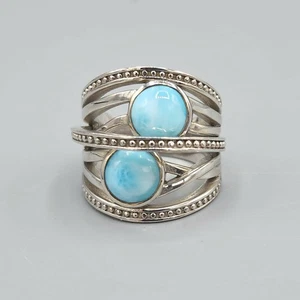 Marahlago Sterlingsilber 2 Steine Larimar Crossover Ring Größe 8 - Bild 1 von 14