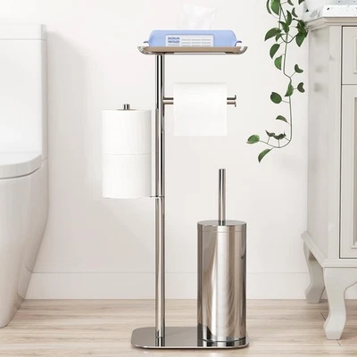 Porta carta igienica in piedi argento con spazzola – Porta carta igienica in pie - Immagine 1 di 4