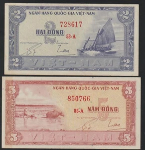 1955 Südvietnam Nationale Banknoten Năm Đ ng Pick 12a & 13a - Bild 1 von 2