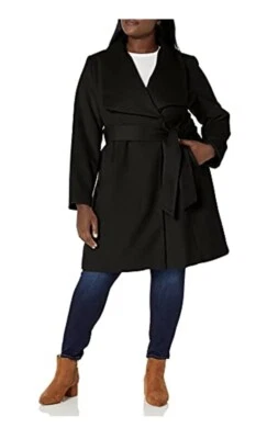 Nuevo con etiquetas Nuevo abrigo envolvente Cole Haan para mujer cuello ala, negro, talla 2 $500, falta cinturón Foto 1 de 4