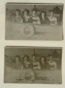 CONEY ISLAND NEW YORK Boat Family Normandie Studio RPPC REAL PHOTO POSTCARD x2 - Picture 1 of 2