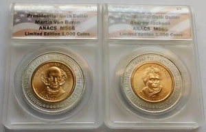 2008-P Presidential Oath Dollars, Van Buren + Jackson - ANACS MS66, MS65, Two $1 - Picture 1 of 6