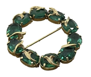 Antique Green Stone & 14k GF Gold Filled Green signed DEC Brooch Pin Estate - Picture 1 of 3