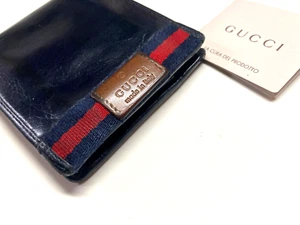 GUCCI VINTAGE WEB CHERIE GG RED BLUE LINE SOFT LEATHER WALLET BIFOLD COIN ITALY - Bild 1 von 24