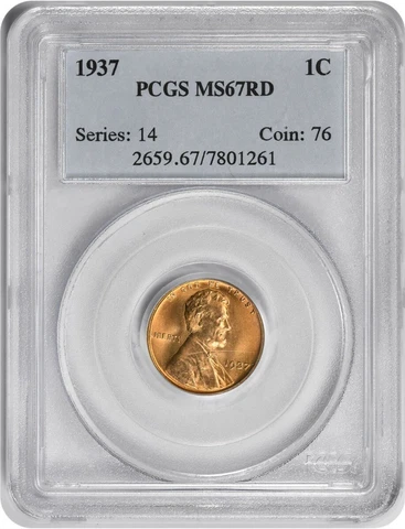 1937 Lincoln Cent MS67RD PCGS Cover
