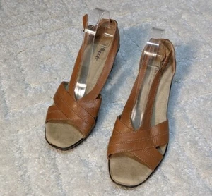 Softspots Brown Leather Upper Cushioned Footbed Heel Sandals, 10M - Picture 1 of 8