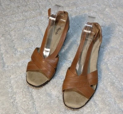 Softspots Brown Leather Upper Cushioned Footbed Heel Sandals, 10M - Image 1 of 4