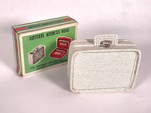 Vintage weißer Satin Koffer Adress-/Jubiläumsbuch • Made in Japan mit Box - Bild 1 von 11