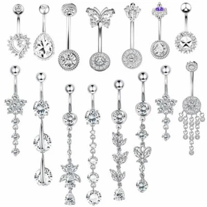 1s Belly Button Rings Long Dangled Bar Belly Piercing Ring Piercing Body Jewelry - Picture 1 of 26