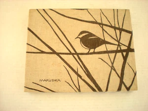 Vintage Marushka Silkscreen Bird Print Fabric Wall Art Bird Linen 8" X 10" - Picture 1 of 4