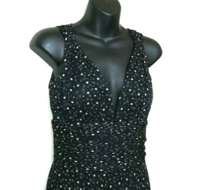 White House Black Market size 2 Silk Dress Black Polka Dot Cocktail Deep V neck - Picture 1 of 5