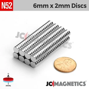 6mm x 2mm N52 Strong Round Disc Rare Earth Neodymium Magnet 6x2mm - Picture 1 of 2