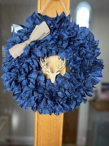 Christmas rag fabric wreath Tartan - Picture 1 of 4