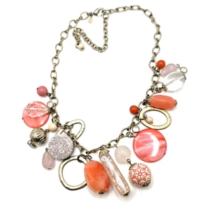 Premier Designs DREAMCICLE Necklace Pink Coral Color Charms Clear Beads 16" -20" - Picture 1 of 16