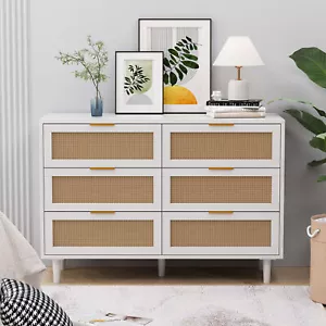 43.31"6-Drawers Rattan Storage Cabinet Rattan Drawer,for Bedroom,Living Room,Wh - Picture 1 of 12