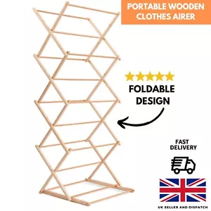 Portable Wooden Clothes Airer, Indoor Laundry Clothes Drying Rack Vertical Dryer - Picture 1 of 9