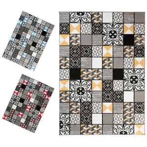 Modern Teppich Abstrakt Muster Kurzflor Wohnzimmerteppich Gelb Blau Rot Grau - Bild 1 von 23