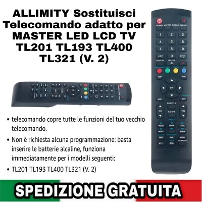 Sostituisci Telecomando Adatto per MASTER LED LCD TV TL201 TL193 TL400 TL321 (V. - Immagine 1 di 4