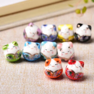 5 pezzi perline porcellana ceramica sfuse gatto fortuna 16x14 mm per fare gioielli - Foto 1 di 14