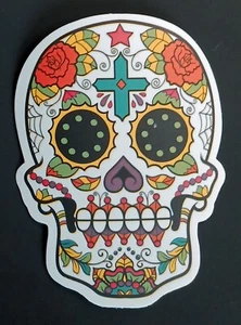 Sugar Skull Day Of The Dead Cross Web Waterproof Vinyl Sticker Decal 2" X 3” - Picture 1 of 1