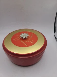 Avon Persian wood beauty dust red glass container w puff. Plastic top. Vintage - Picture 1 of 8