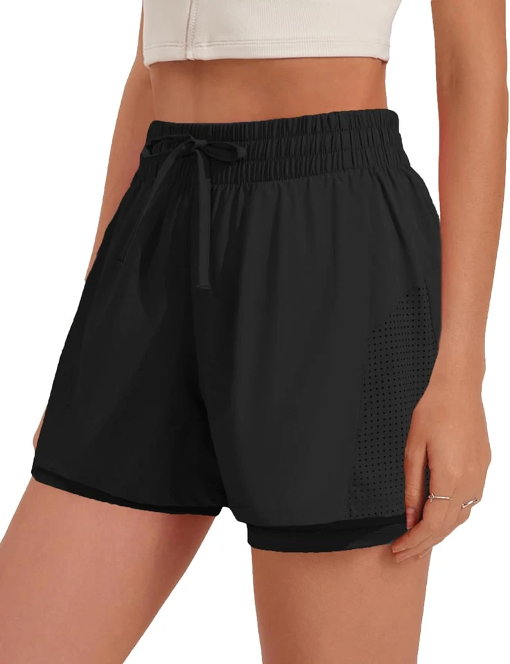 Athletic Shorts for Women 2 in 1 Workout Shorts High Waisted Running Shorts Gym  - Image 1 of 4