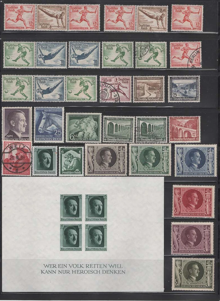 Hojas de recuerdo de Hitler alemán 1937 y sellos olímpicos de 1936 Foto 1 de 2